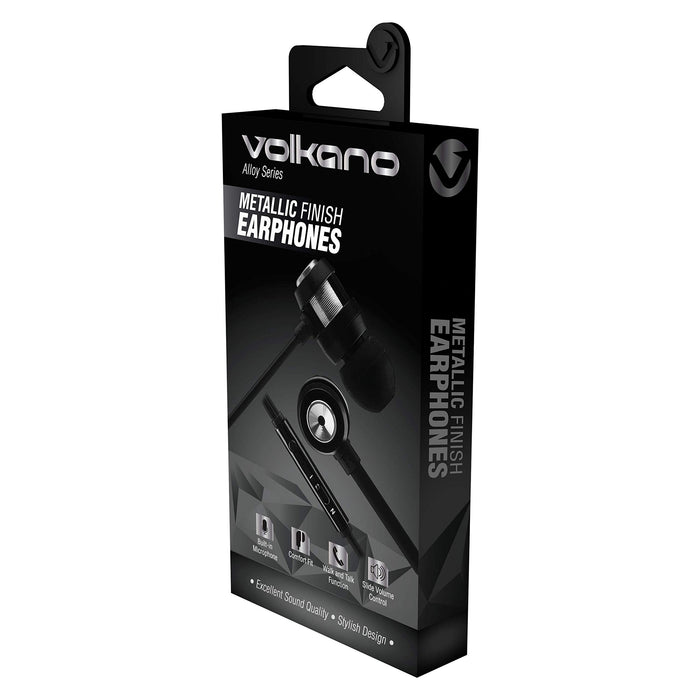 Volkano Alloy Series Metallic Finish Earphones With Microphone & Call Function - Silver - VOLK-VK-1007/SIL