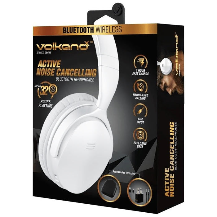 VolkanoX Silenco Series Active Noise Cancelling Bluetooth Headphones - White - VOLK-VK-2003/WHT